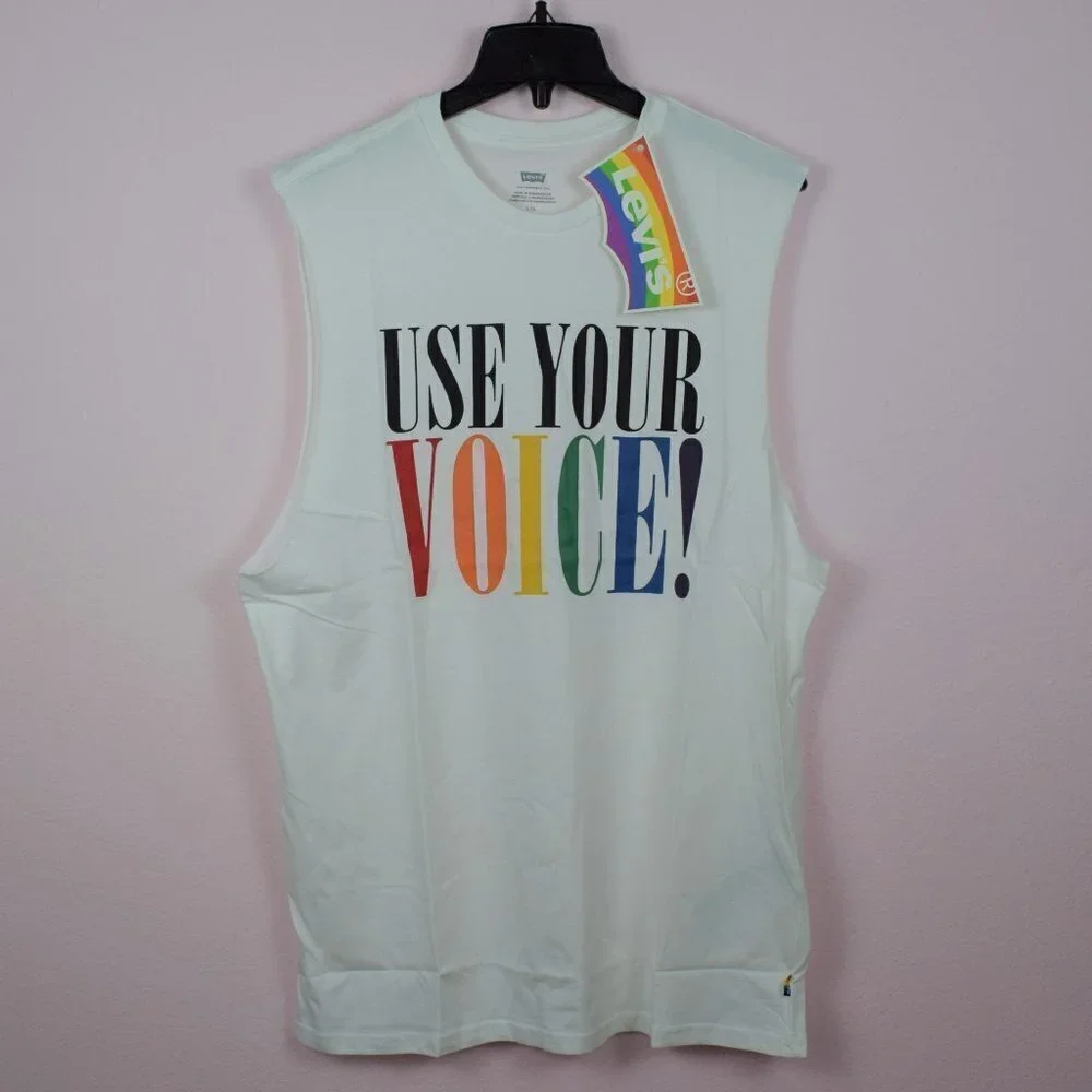 NWT Levi's Pride Rainbow Use Your Voice Tank Top Sleeveless Tee Cotton L XL